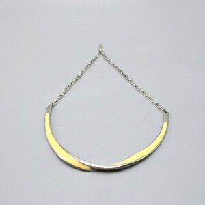 Vintage Enamel Twist Curved Bar Necklace Cream Light Yellow Silver Tone